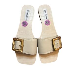 Steve Madden Cream White Sandals with Gold Buckle